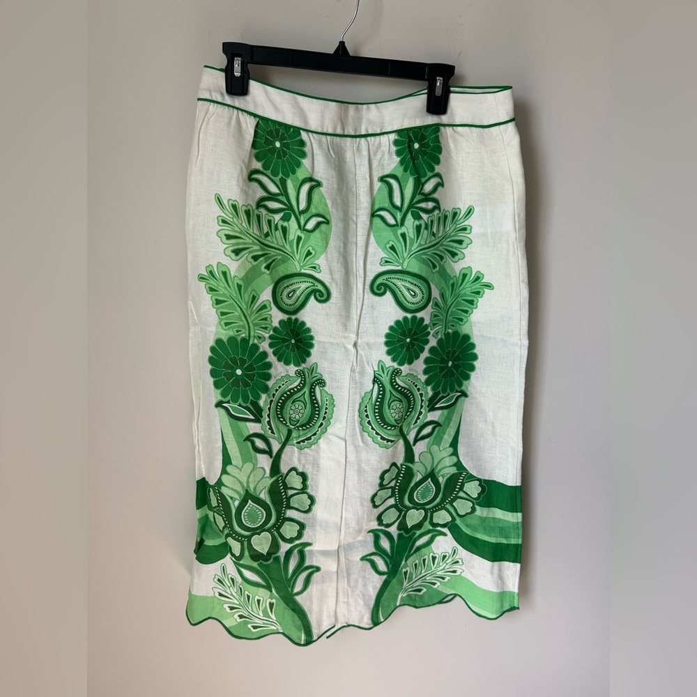 Farm Rio Green white floral embroidered Richelieu Midi Skirt - Picture 7 of 7
